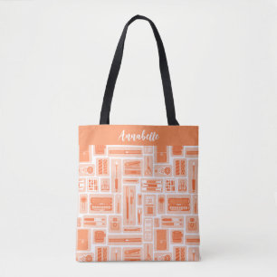 Tote Bag Fournitures d'art lunaire Motif Pêche Orange