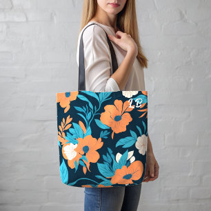 Tote Bag Fourre-tout à motif imprimé floral avec initiales 