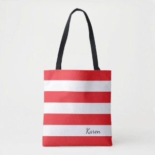 Tote Bag Fourre-tout à rayures blanches et rouges personna