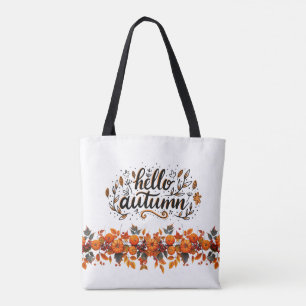 Tote Bag Fourre-tout avec "Hello Autumn" copie et citrouill