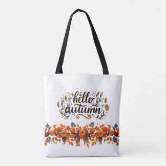 Tote Bag Fourre-tout avec "Hello Autumn" copie et citrouill