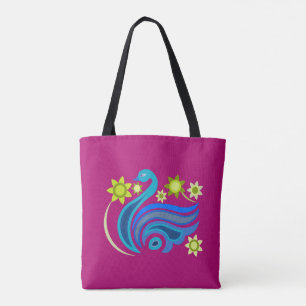 Tote Bag Fourre-tout avec l'oiseau créatif avec la fleur
