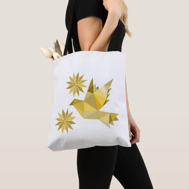 Tote Bag Fourre-tout avec l'oiseau créatif avec la fleur (De près)