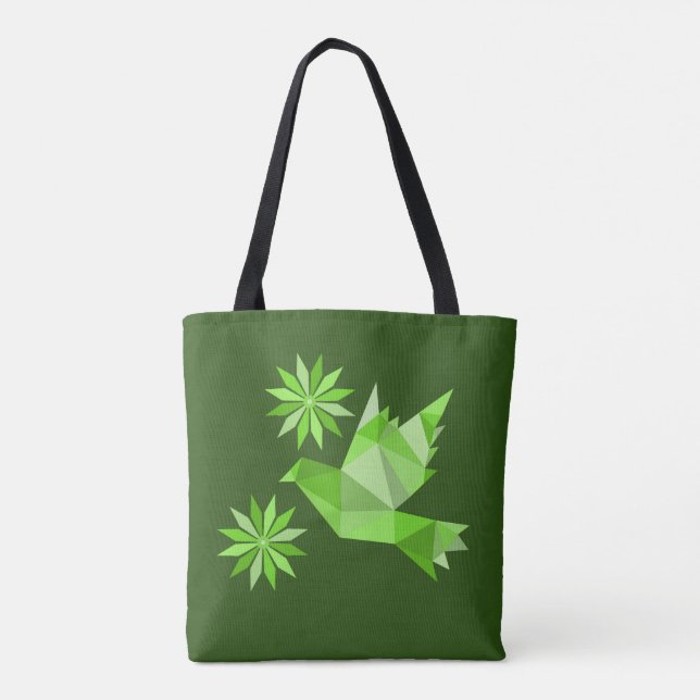 Tote Bag Fourre-tout avec l'oiseau créatif avec la fleur (Dos)
