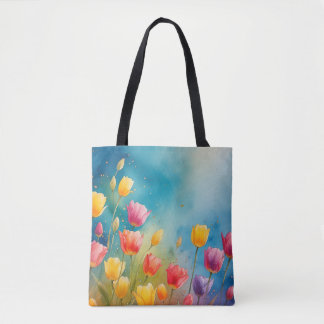Tote Bag Fourre-tout d'aquarelle florale avec tulipes