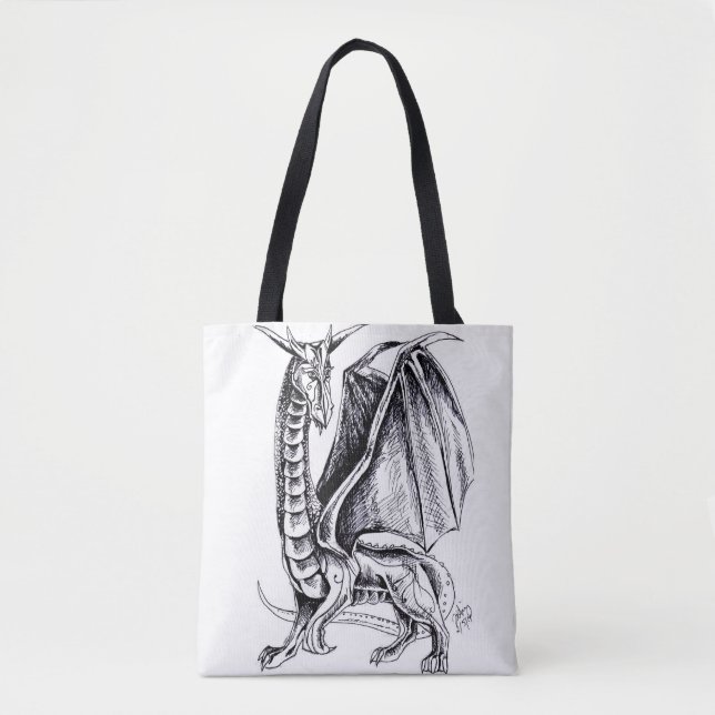 Tote Bag Fourre-tout de dragon noir et blanc (Devant)