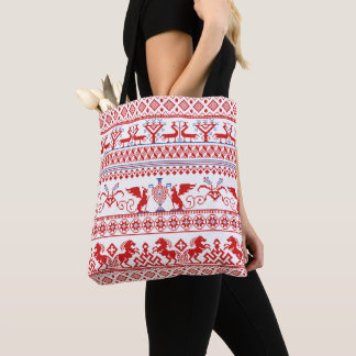 Tote Bag Fourre-tout de l'ornement traditionnel russe rouge