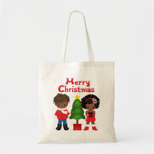 Tote Bag Fourre-tout de Noël avec enfants afro-américains