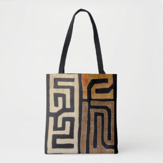 Tote Bag Fourre-tout en tissu Kuba imprimé, Beige, Brown, N