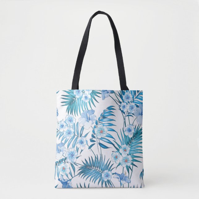 Tote Bag Fourre-tout florale bleu tropical (Devant)