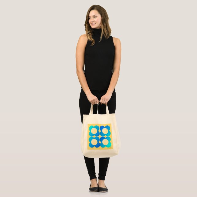 Tote Bag Fourre-tout florale de citron turquoise (Devant (modèle))