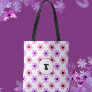 Tote Bag Fourre-tout florale rose et violet de printemps