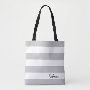 Tote Bag Fourre-tout rayé gris et blanc personnalisé