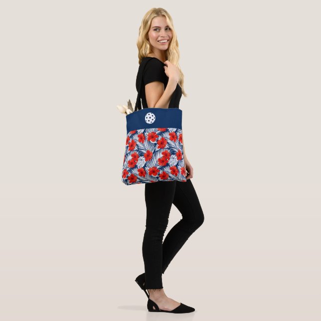 Tote Bag Fourre-tout Rouge Blanc bleu Hibiscus Fleurs (Sur le modèle)