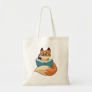 Tote Bag Fox as nerd with Book & Glasses