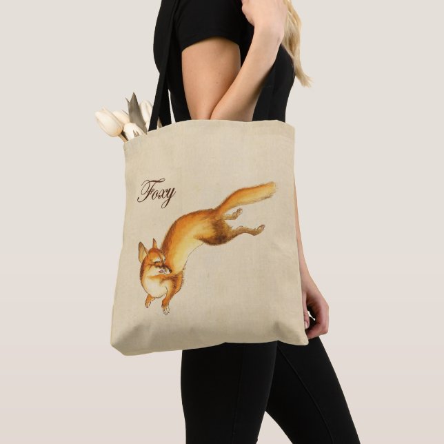 Tote Bag "Foxy" - Esquisse japonaise Vintage d'un renard (De près)