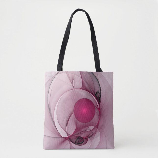 Tote Bag Fractal, moderne Berry Abstrait Art rose (Devant)
