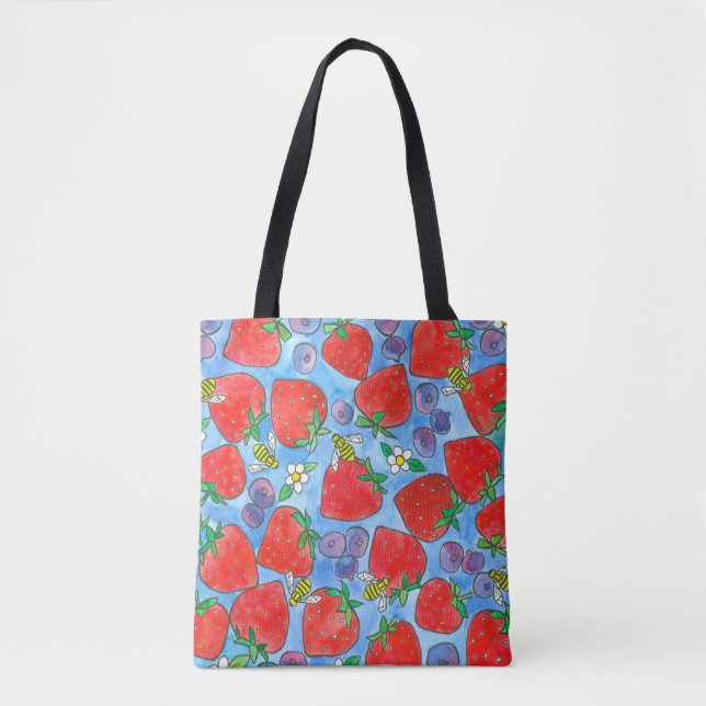 Tote Bag Fraises Blueberries Marché des abeilles de miel (Devant)
