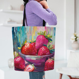 Tote Bag Fraises Colorful Moderne Peinture Abstraite