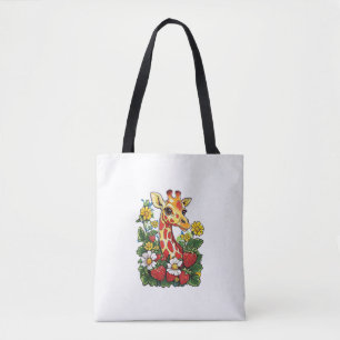Tote Bag Fraises et fleurs de girafe Gira mignonne graphiqu