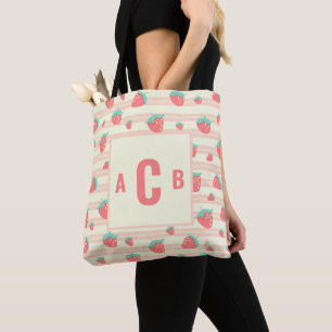 Tote Bag Fraises mignonnes monogrammes + Motif de crème