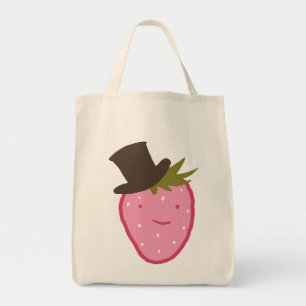 Tote Bag Fraises Portant Un Chapeau Haut