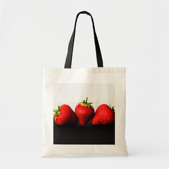 Tote Bag Fraises Sur Blanc Sur Noir Bti (Devant)