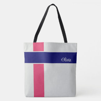 Tote Bag Framboise personnalisée Bleu foncé Bleu rayures
