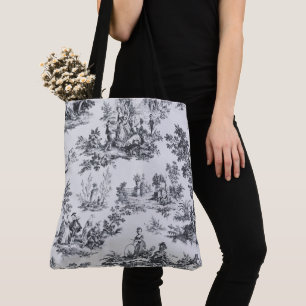 Tote Bag Française toile de jouy noir et blanc élégant