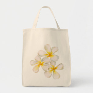 Tote Bag Frangipani fleurs d'aquarelle jaune or blanc