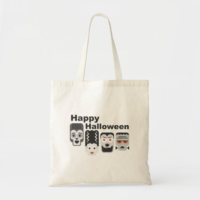 Tote Bag Frankenstein et amis éffrayants - noir, blanc et (Devant)