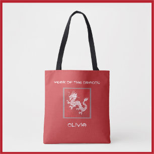 Tote Bag Frapper l'année rouge et blanche du dragon