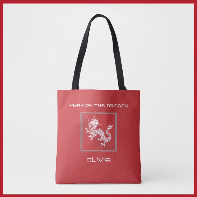 Tote Bag Frapper l'année rouge et blanche du dragon (Créateur téléchargé)