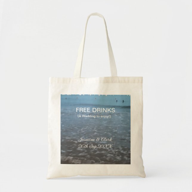 Tote Bag Free drinks save the date beach wedding add name  (Devant)