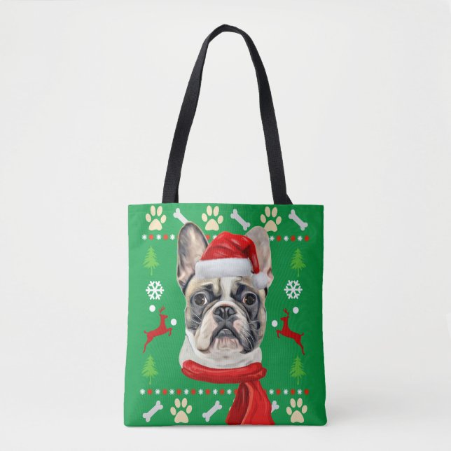 Tote Bag French Buldog Mauvais Noël (Devant)