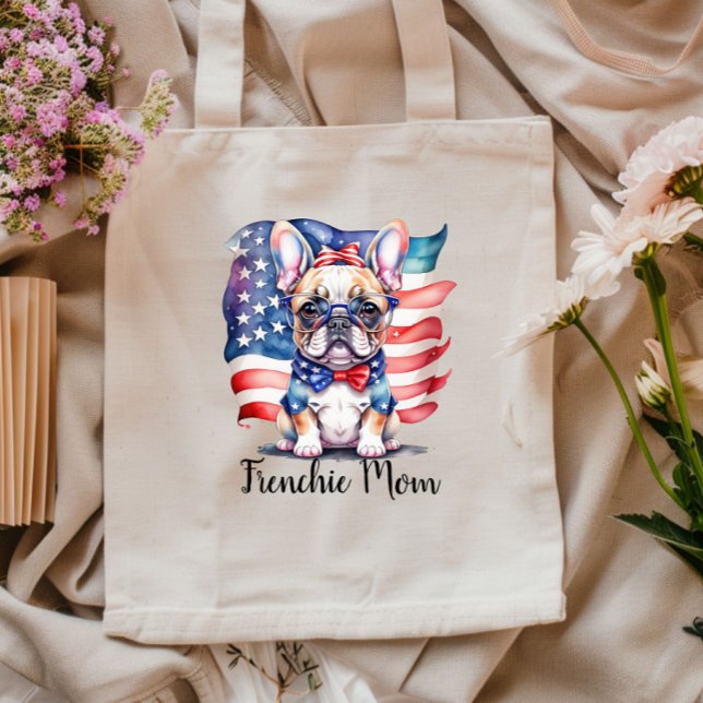 Tote Bag Frenchie Bulldog Mom Patriotic USA Flag  (Créateur téléchargé)