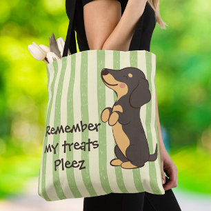 Tote Bag Friandises pour teckel Typographie à rayures verte