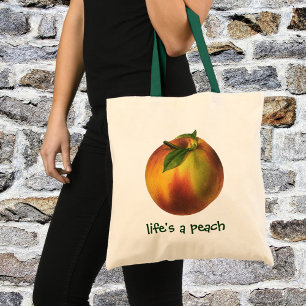 Tote Bag Fruit vintage, Pêche biologique mûre à la feuille