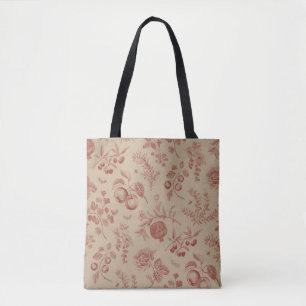 Tote Bag Fruits, baies et fleurs. Motif transparent à l'aut