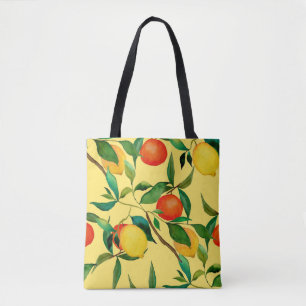 Tote Bag Fruits d'agrumes, motif d'aquarelle vibrante.