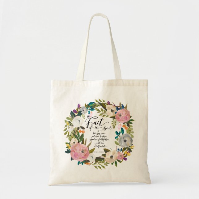 Tote Bag Fruits de l'esprit Aquarelle Florale Wreath (Devant)