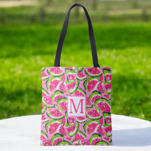 Tote Bag Fruits de pastèque rose Motif Monogramme