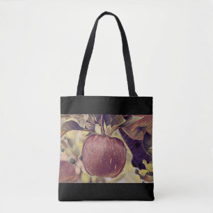 Tote Bag Fruits de pomme rouge automne et aquarelle feuille