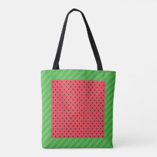 Tote Bag Fruits d'été pastèque vert, poka rose/noire