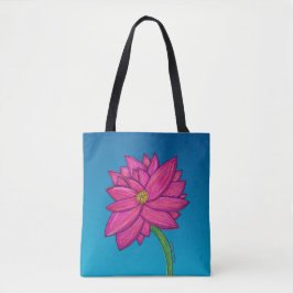 Tote Bag Fuchsia Pink Flower with blue background Tote