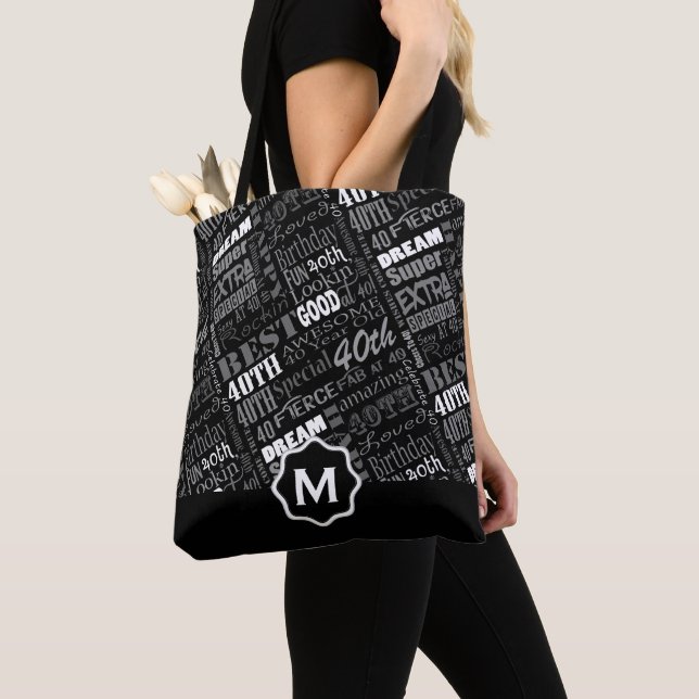 Tote Bag Fun 40e anniversaire fête Monogramme personnalisé (De près)