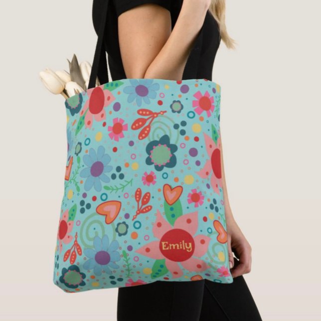 Tote Bag Fun Blue Funky Floral Inspirivity fourre-tout (Créateur téléchargé)