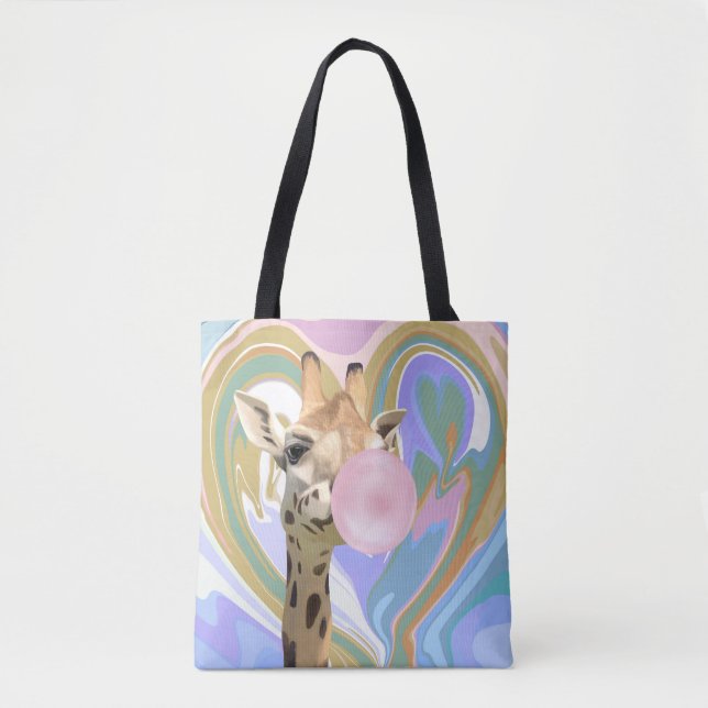 Tote Bag Fun Bubblegum soufflant Giraffe Liquide Swirl Bleu (Devant)