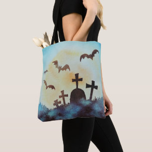 Tote Bag Fun Cemetery Graves Croisé Pleine lune Halloween