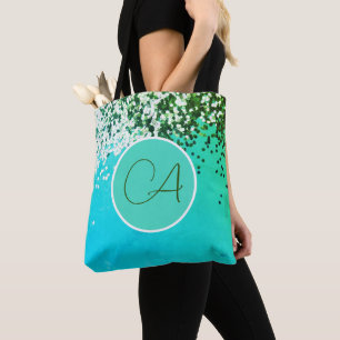 Tote Bag Fun Confetti Monogramme Turquoise